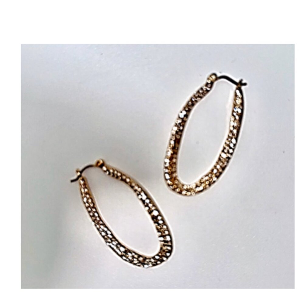 NWT - Anthropologie Gold Oblong Pave' Hoop Earrings